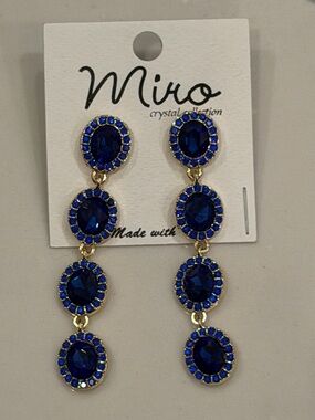 NWT Miro Crystal Collection Sapphire Blue Crystal Drop Earrings Gold Tone